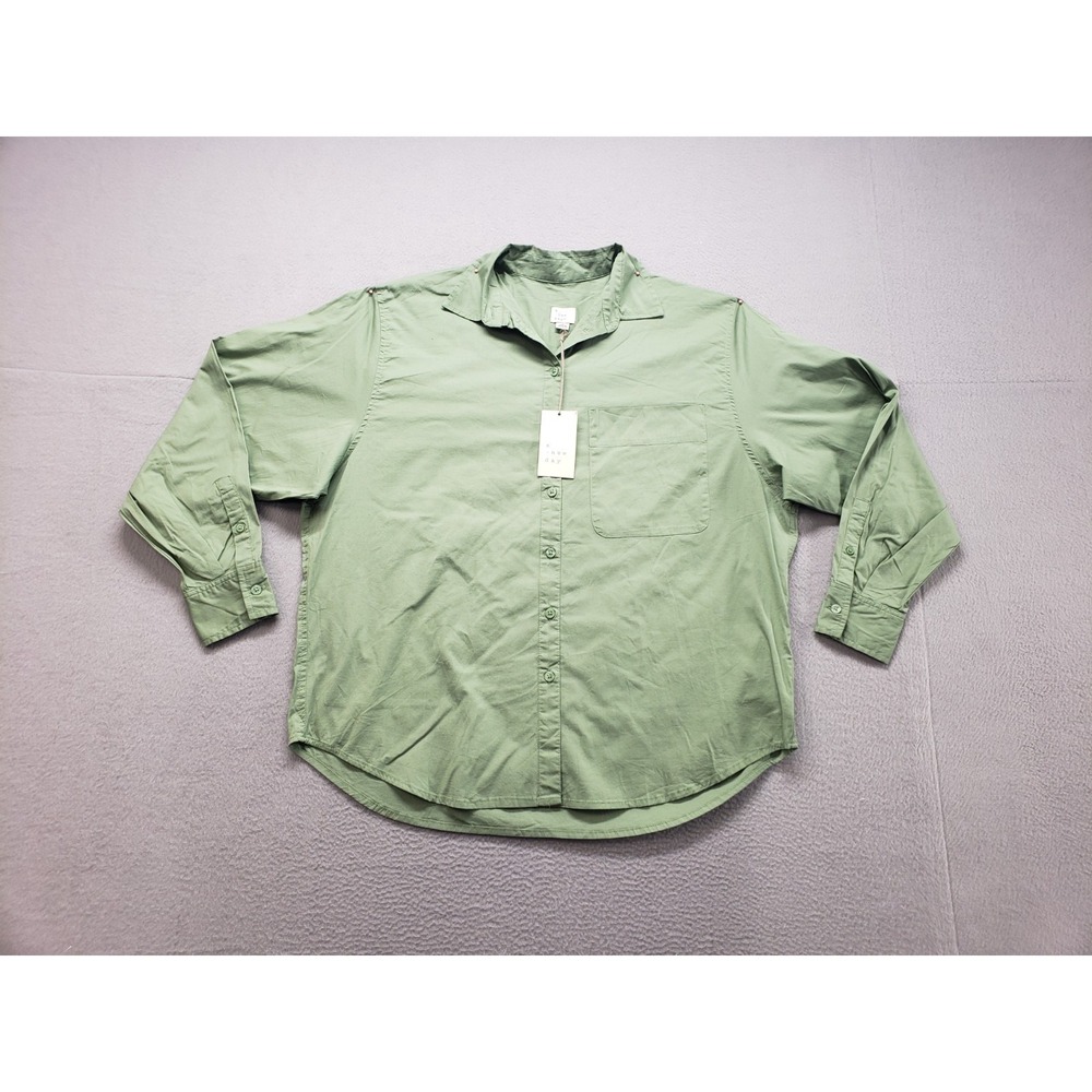 A New Day Women Shirt S Sage Green Button Up Oversized Pocket Long Sleeve Casual